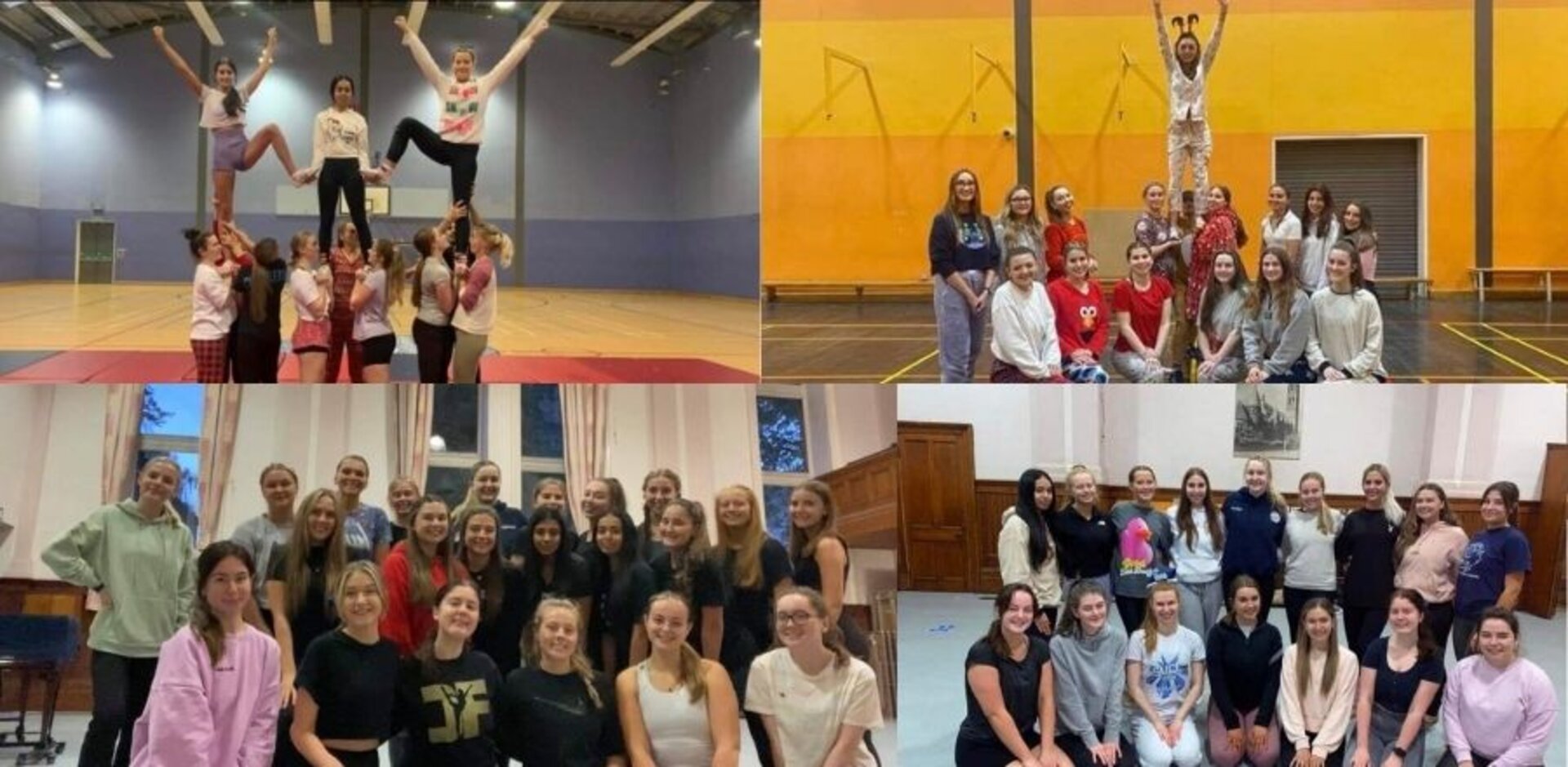 GCU Cheerleading's four teams during training sessions