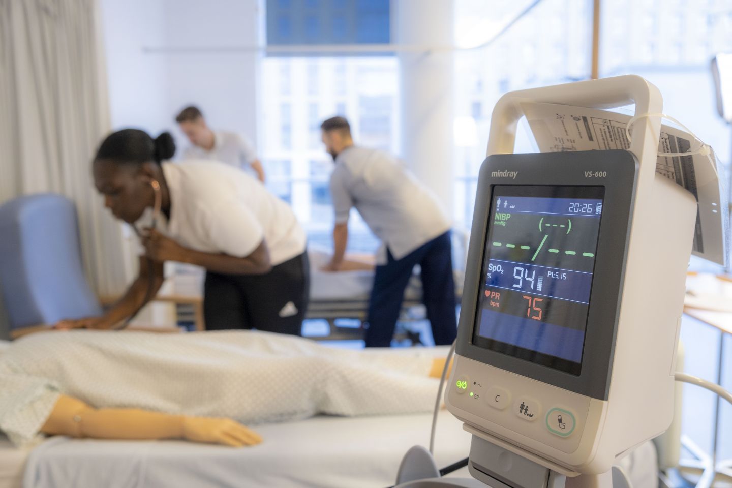 A close-up of a machine used by MSc Physiotherapy students in a hospital ward environment, on Glasgow campus. Photo taken in October 2021.