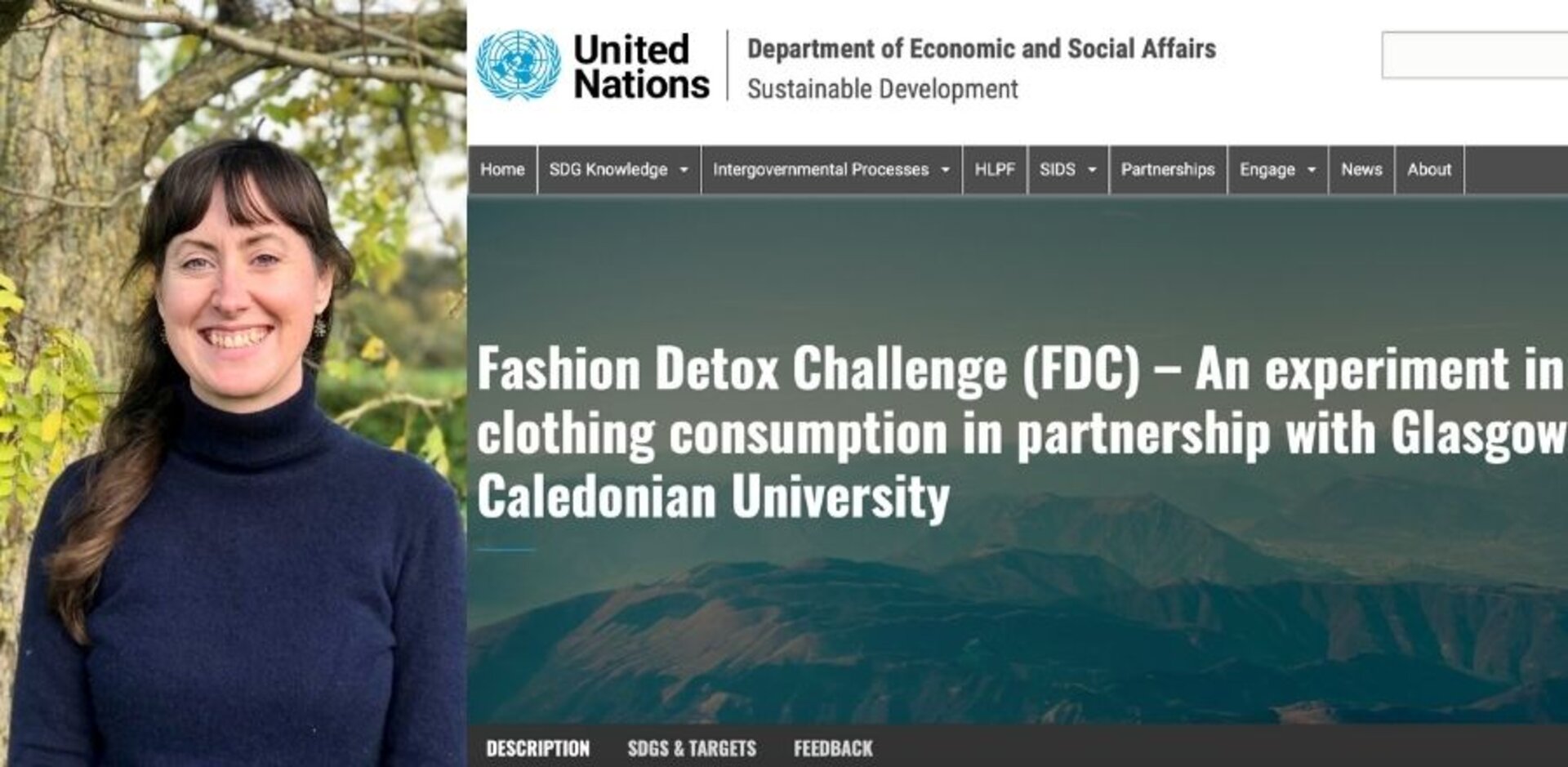 Image of Emma Kidd (left) Fashion Detox Project featured on United Nations website (right)