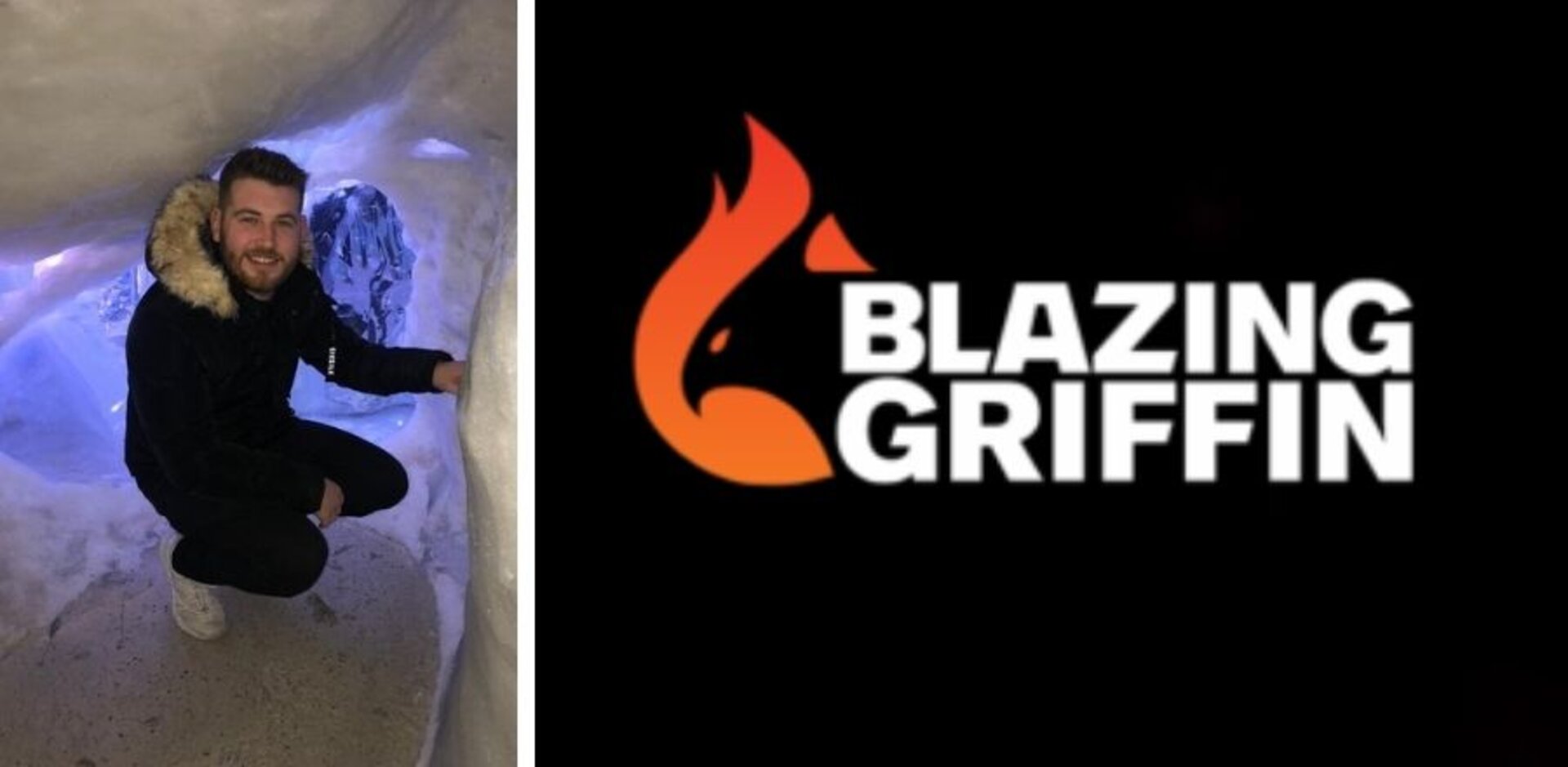 (Pictured above) 4th year Computer Games (Design) student Kyle McSwan and Blazing Griffin logo