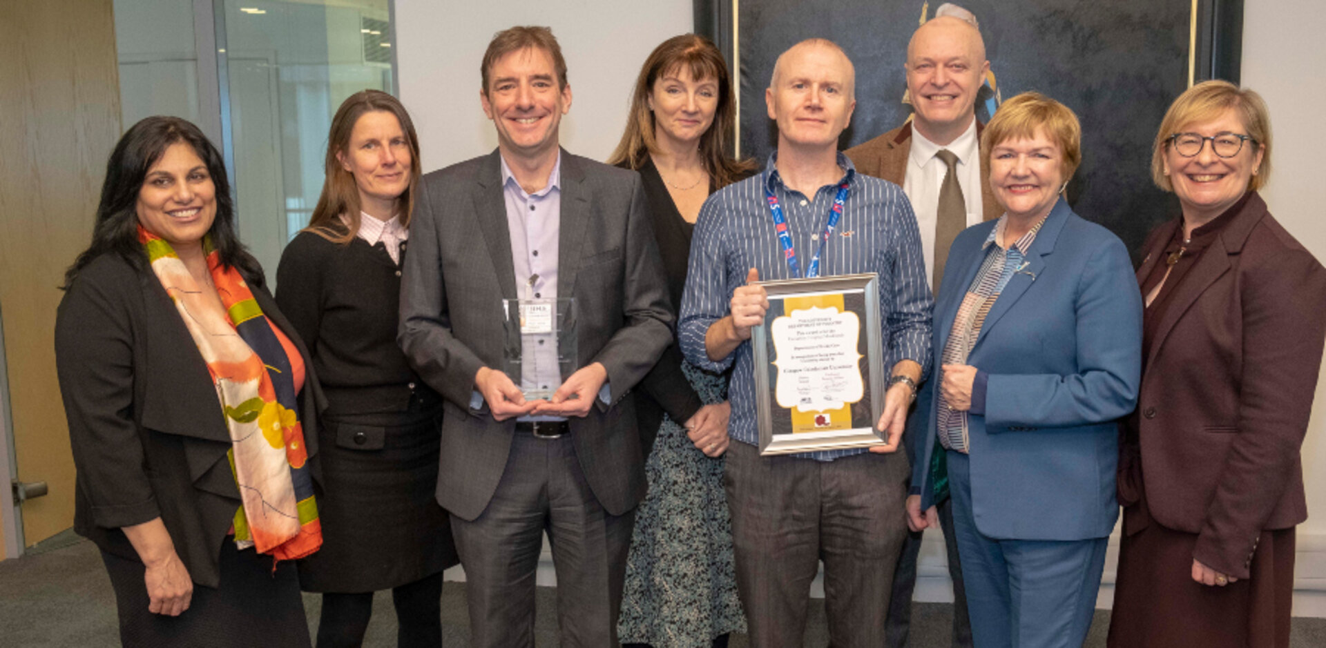 Dr Lesley Scobbie (second on the left) at ceremony awarding NHS Lanarkshire stroke care unit University status