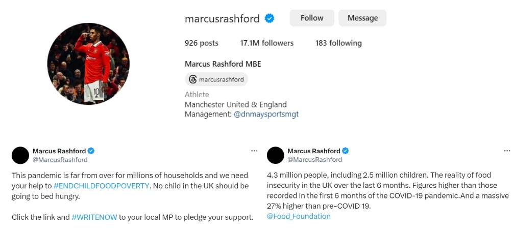 Researchers studied Marcus Rashford's use of social media