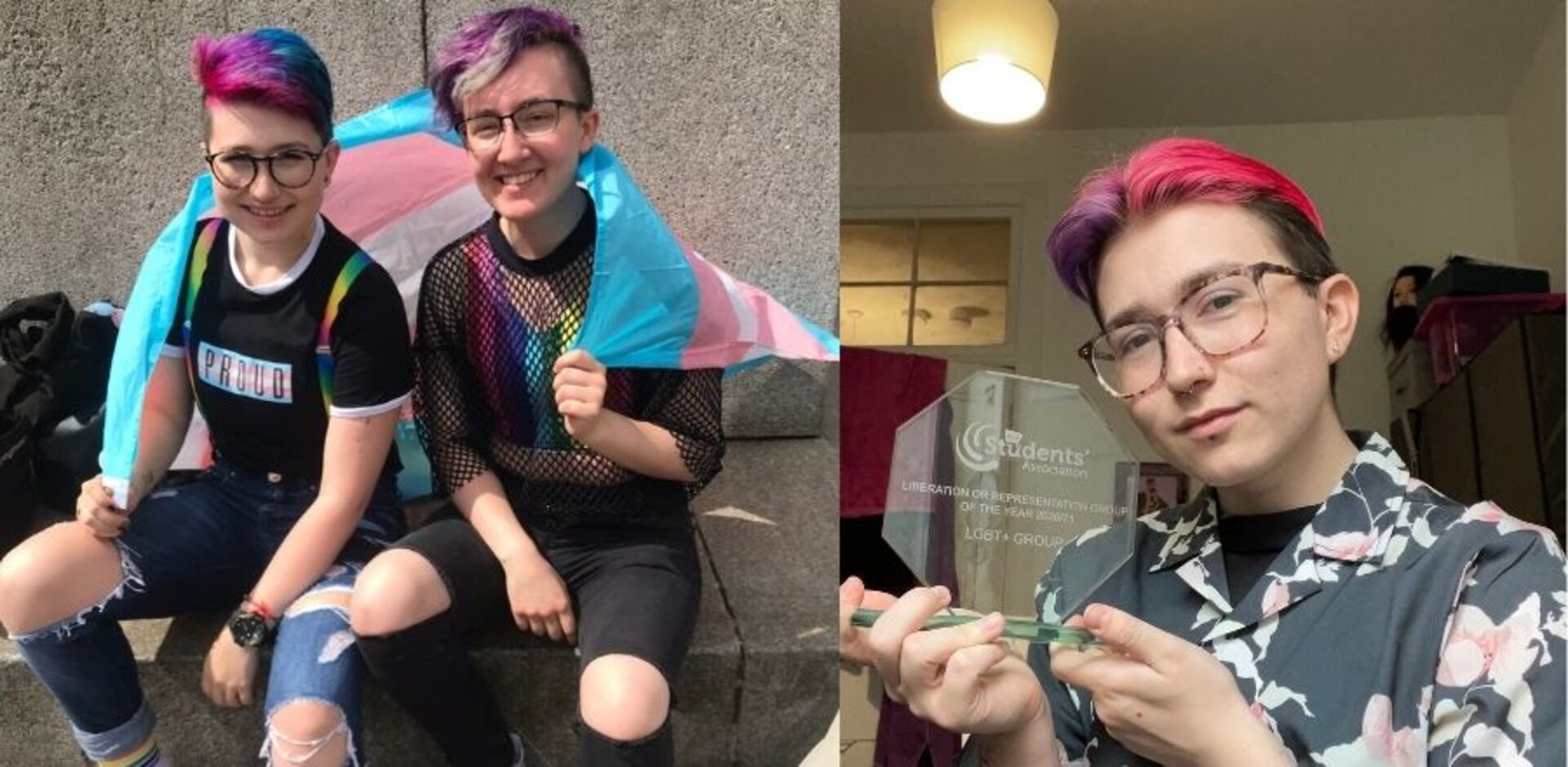 Committee Members attending Glasgow Pride 2019 (left) Liberation Offer River Gowans with Star Award trophy (right)