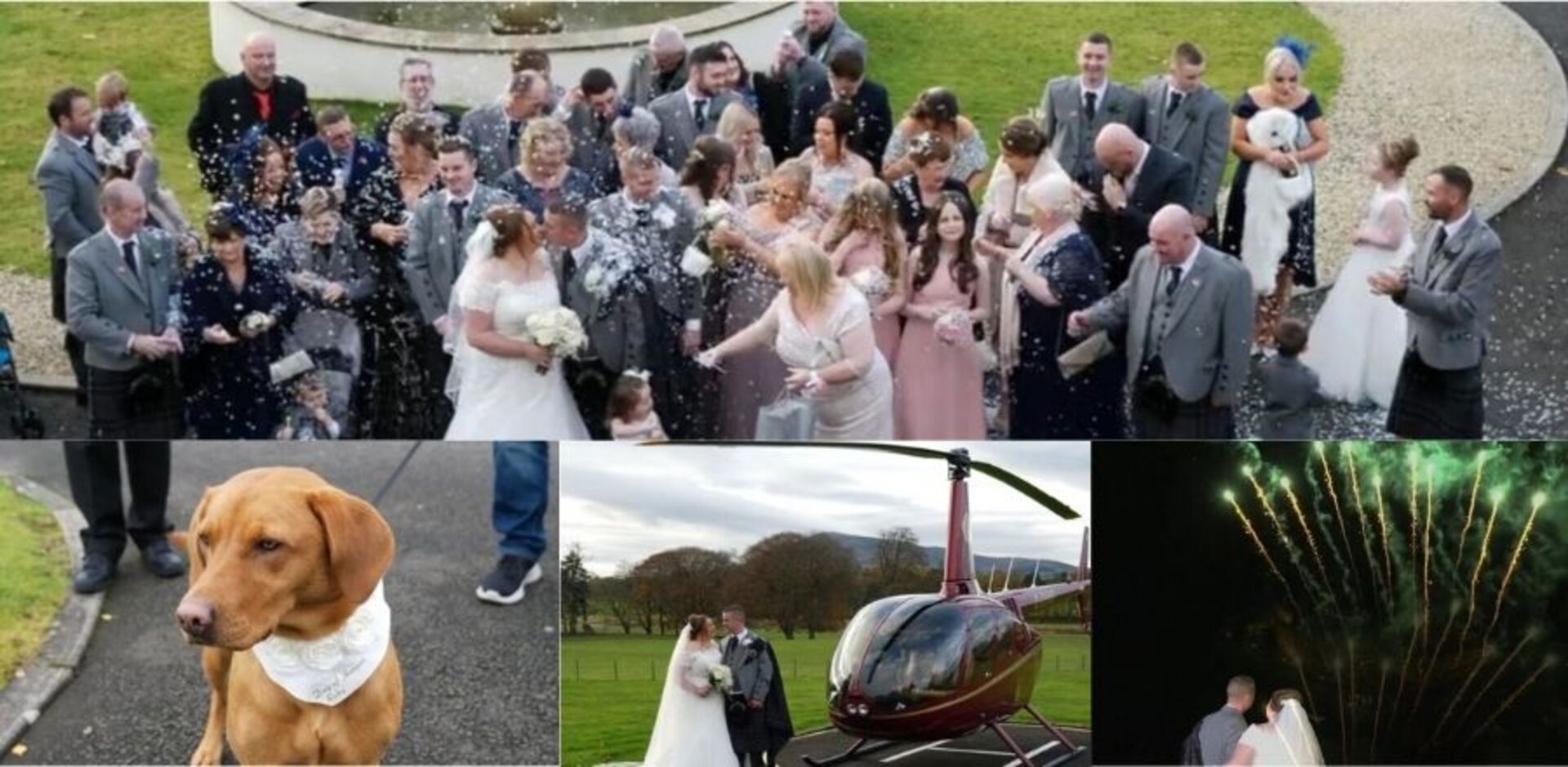 The wedding featured a helicopter, fireworks and beloved dog, Ruby