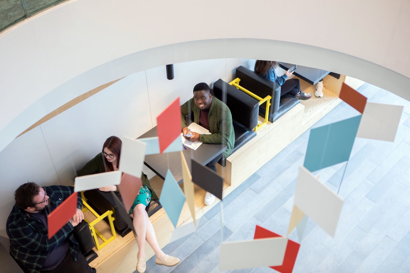 Students in George Moore building