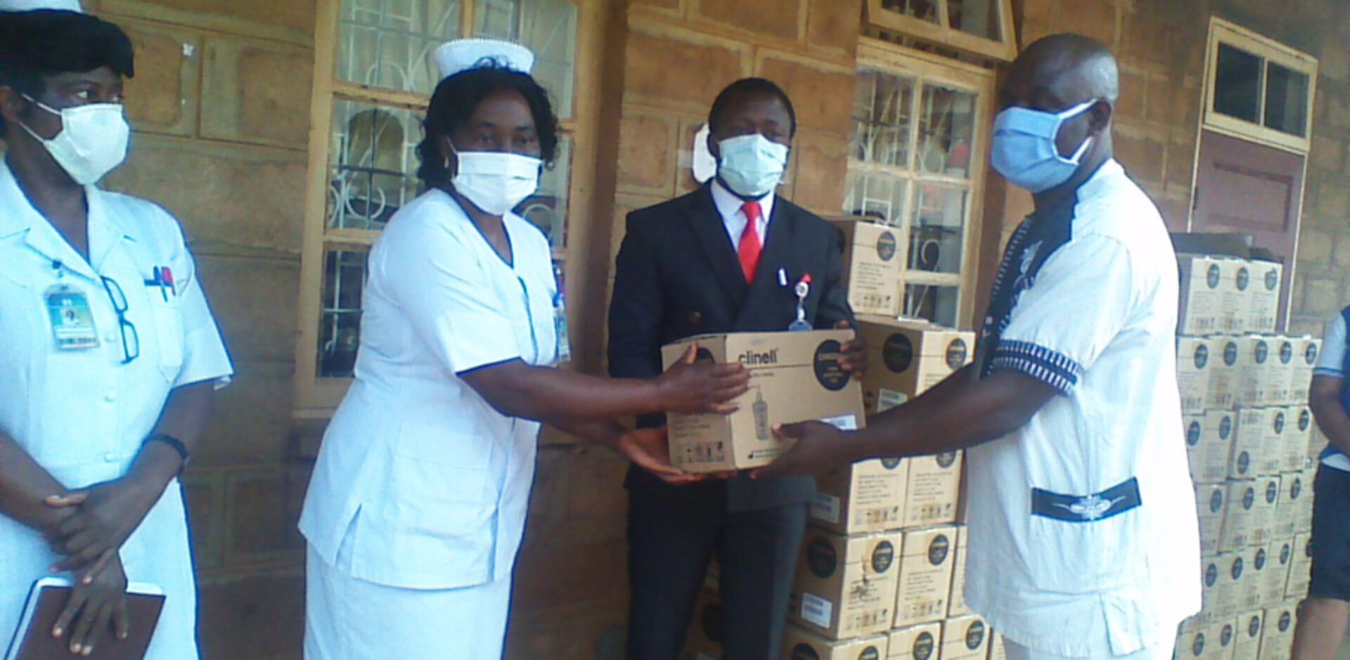 Hand rub being delivered to hospital in Cameroon