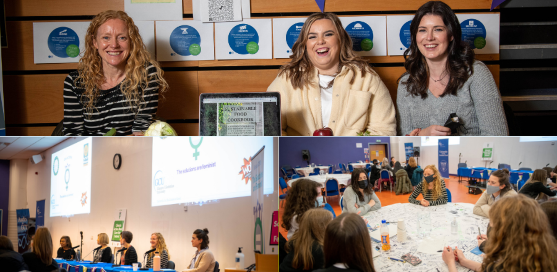 Dietetics lecturer Emma Kinrade with dietetics students Juliet Menabney and Hollie Smith at the Girls@COP26 event