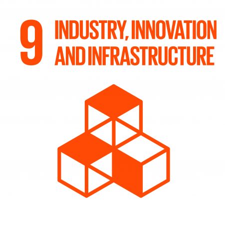 An inverted icon of SDGs 9, Industry, Innovation and Infrastructure.