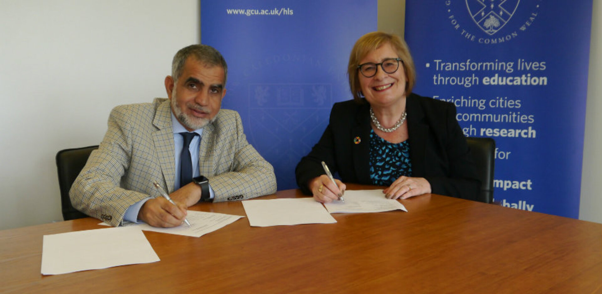 Dr Sulaimin Al Mawli and Professor Andrea Nelson, Dean of the School of Health and Life Sciences