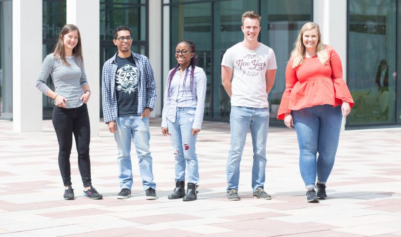 Students on campus at Glasgow Caledonian University