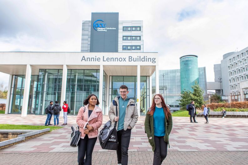 Students outside Annie Lennox building