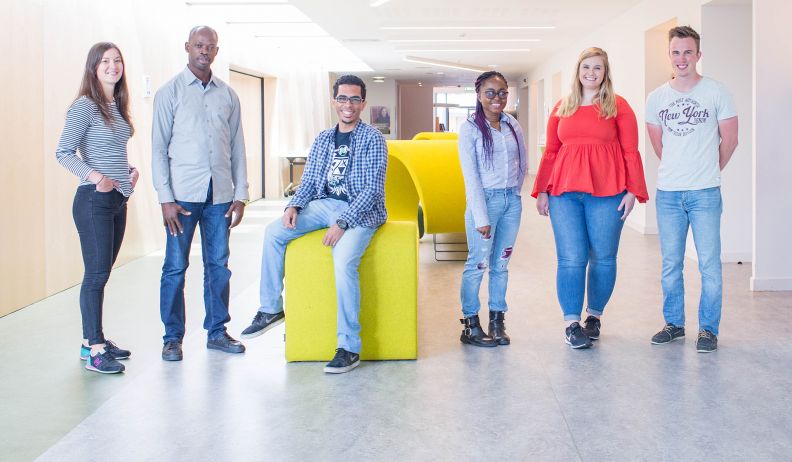 Students on campus at Glasgow Caledonian University